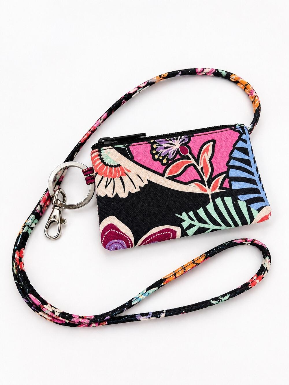 Vera Bradley Kauai Floral Zip ID Case Coin Purse Keychain Wallet Retired